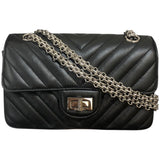 シャネル CHANEL 2.55ミニフラップバッグVステッチ AS0874 ブラック シルバー金具 ラム レディース ショルダーバッグ