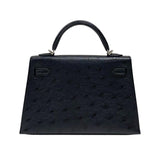 エルメス HERMES ミニケリー2 W刻 ブラック シルバー金具 オーストリッチ レディース ハンドバッグ ショルダーバッグ