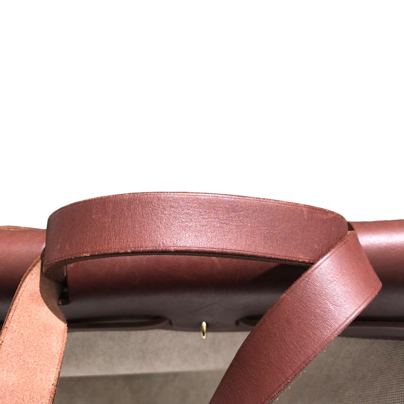エルメス HERMES エールバッグMM □E刻 ベージュ・ブラウン トワル・レザー ユニセックス ショルダーバッグ エルメス HERMES エールバッグMM □E刻 ベージュ・ブラウン トワル