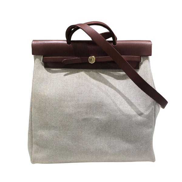 エルメス エールバッグGM ハンド 2WAYショルダー トワルアッシュ レザー ベージュ 茶 ブラウン HERMES 中古 HERMES（エルメス） エールバッグ ジップ PM 2WAY ショルダーバッグ