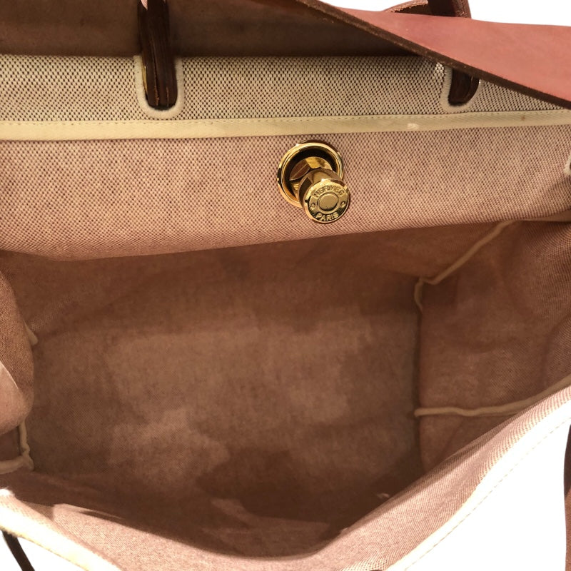 エルメス HERMES エールバッグMM □E刻 ベージュ・ブラウン トワル・レザー ユニセックス ショルダーバッグ エルメス HERMES エールバッグMM □E刻 ベージュ・ブラウン トワル