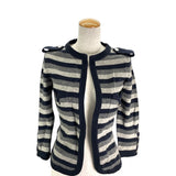 シャネル CHANEL ボーダーカシミヤニットカーディガン P27618 グレー カシミヤ レディース カーディガン