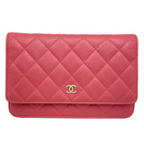シャネル CHANEL マトラッセ チェーンウォレット A33814 25番台 ピンク GD金具 キャビアスキン レディース ウォレットチェーン