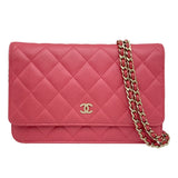 シャネル CHANEL マトラッセ チェーンウォレット A33814 25番台 ピンク GD金具 キャビアスキン レディース ウォレットチェーン