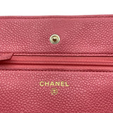 シャネル CHANEL マトラッセ チェーンウォレット A33814 25番台 ピンク GD金具 キャビアスキン レディース ウォレットチェーン