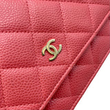 シャネル CHANEL マトラッセ チェーンウォレット A33814 25番台 ピンク GD金具 キャビアスキン レディース ウォレットチェーン