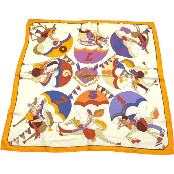 美品 シルク スカーフ カレ 70 HERMES エルメス ムッシュ マダム エルメス HERMES カレ70 UN AMOUR DE CHEVAL シルク レディース
