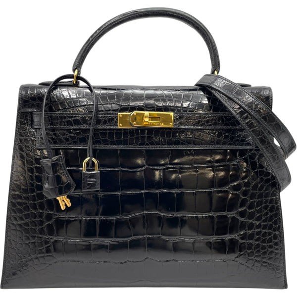 エルメス HERMES ケリー32 外縫い 〇Z刻印 （1996年製） ブラック　ゴールド金具 アリゲーターリセ レディース ショルダーバッグ 2300044861260_1_600x600_crop_c