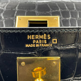 エルメス HERMES ケリー32 外縫い 〇Z刻印 （1996年製） ブラック　ゴールド金具 アリゲーターリセ レディース ショルダーバッグ