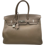 エルメス HERMES バーキン35 □P刻 エトゥープ SV金具 トゴ レディース ハンドバッグ