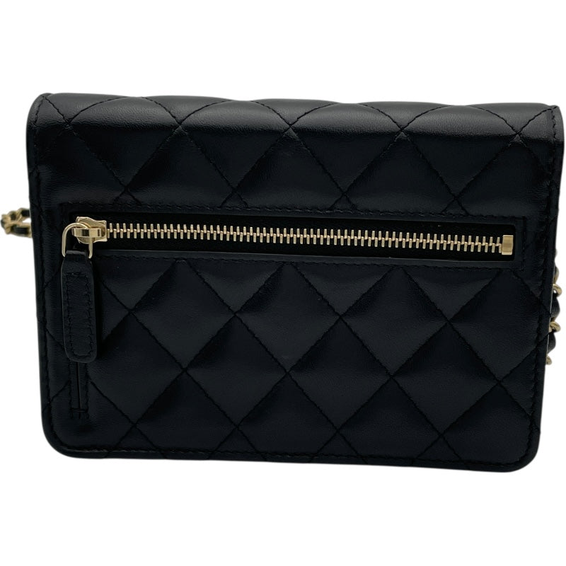 シャネル CHANEL フリルチェーンウォレット 30番台 ブラック GD金具 ラム レディース ショルダーバッグ シャネル CHANEL フリルチェーンウォレット 30番台 ブラック GD金具