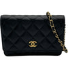 シャネル CHANEL フリルチェーンウォレット 30番台 ブラック GD金具 ラム レディース ショルダーバッグ
