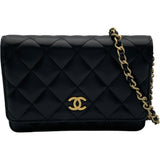 シャネル CHANEL フリルチェーンウォレット 30番台 ブラック GD金具 ラム レディース ショルダーバッグ