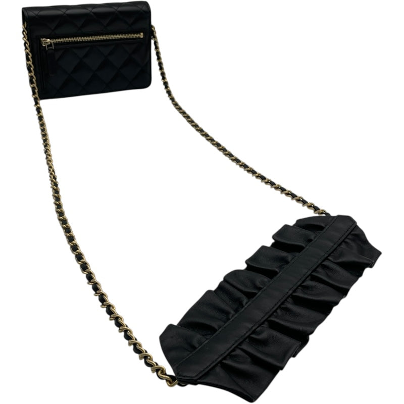 シャネル CHANEL フリルチェーンウォレット 30番台 ブラック GD金具 ラム レディース ショルダーバッグ シャネル CHANEL フリルチェーンウォレット 30番台 ブラック GD金具