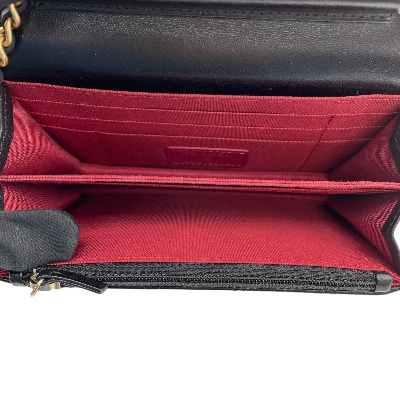 シャネル CHANEL フリルチェーンウォレット 30番台 ブラック GD金具