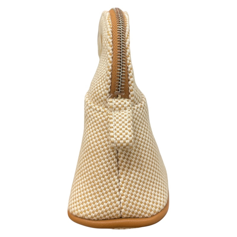 HERMÈS エルメス 巾着ポーチ ロゴ入り 紐付き ベージュ系 HERMES