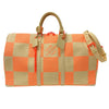 ルイ・ヴィトン LOUIS VUITTON キーポル・バンドリエール50 2021年春夏コレクション M57419 ベージュ×オレンジ ラフィア（ヤシ繊維）ダミエ・ジャイアント ユニセックス ボストンバッグ