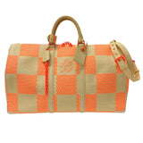 ルイ・ヴィトン LOUIS VUITTON キーポル・バンドリエール50 2021年春夏コレクション M57419 ベージュ×オレンジ ラフィア（ヤシ繊維）ダミエ・ジャイアント ユニセックス ボストンバッグ