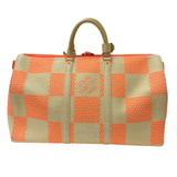 ルイ・ヴィトン LOUIS VUITTON キーポル・バンドリエール50 2021年春夏コレクション M57419 ベージュ×オレンジ ラフィア（ヤシ繊維）ダミエ・ジャイアント ユニセックス ボストンバッグ