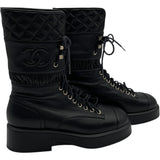 シャネル CHANEL CCマークレースアップレザーブーツ G37956 ブラック レザー レディース ブーツ