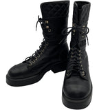 シャネル CHANEL CCマークレースアップレザーブーツ G37956 ブラック レザー レディース ブーツ