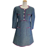 シャネル CHANEL ノーカラーツイードワンピース P45868 ブルー ポリエステル レディース ワンピース