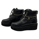 シャネル CHANEL チェーン装飾レザーショートブーツ G39332 ブラック レザー レディース ブーツ