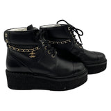 シャネル CHANEL チェーン装飾レザーショートブーツ G39332 ブラック レザー レディース ブーツ