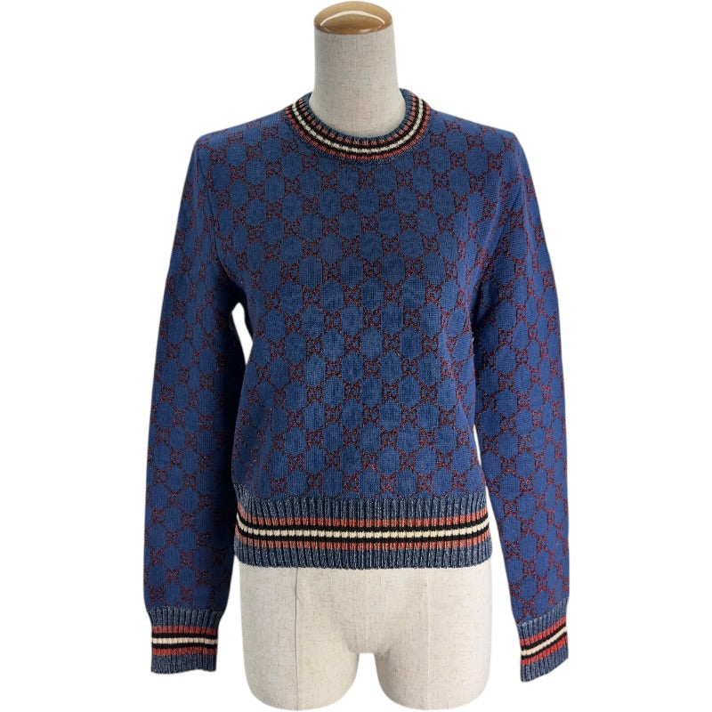 グッチ GUCCI GG総柄ニットセーター 478728 ブルー ウール レディース