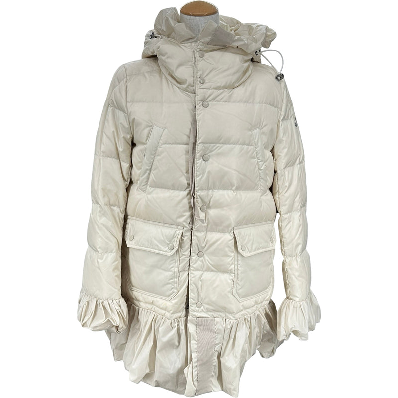 モンクレールSERRE GIUBBOTTOフリル付きダウン サイズ00 モンクレール MONCLER SERRE ダウンコート クリーム ナイロン