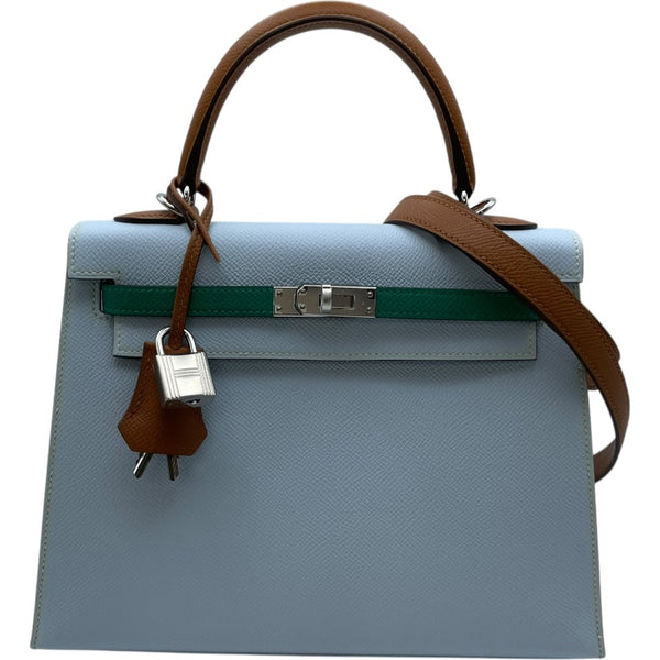 エルメス HERMES ケリー25 外縫い トリコロール Z刻 ブルーブリュム