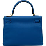 エルメス HERMES ケリー28 内縫い □O刻 ブルーゼリージュ トゴ レディース ショルダーバッグ