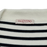 ヴァレンティノ VALENTINO Vネックボーダーニットセーター ホワイト コットン レディース セーター