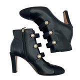 シャネル CHANEL パール装飾ヒールブーツ G32924 ブラック レザー レディース ブーツ