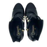 シャネル CHANEL パール装飾ヒールブーツ G32924 ブラック レザー レディース ブーツ