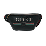 グッチ GUCCI ﾛｺﾞﾌﾟﾘﾝﾄﾍﾞﾙﾄﾊﾞｯｸﾞ 493869 ブラック レザー メンズ ボディバッグ