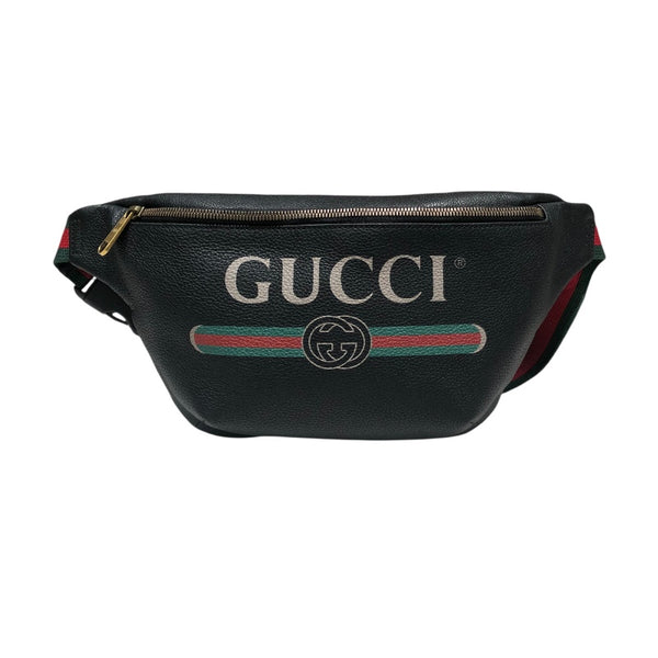 グッチ GUCCI ﾛｺﾞﾌﾟﾘﾝﾄﾍﾞﾙﾄﾊﾞｯｸﾞ 493869 ブラック レザー メンズ