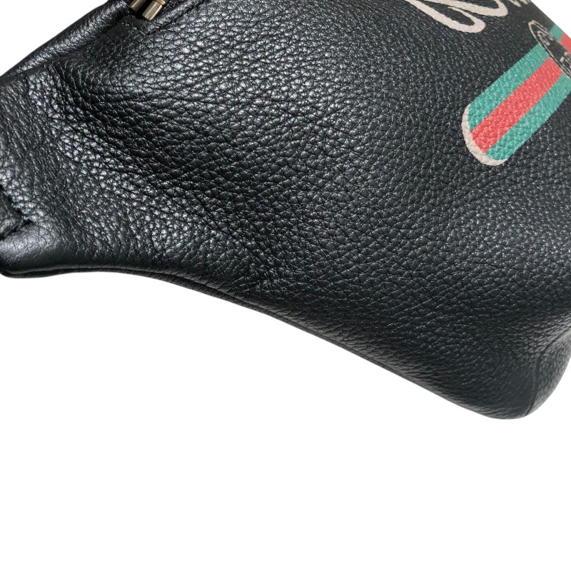 グッチ GUCCI ﾛｺﾞﾌﾟﾘﾝﾄﾍﾞﾙﾄﾊﾞｯｸﾞ 493869 ブラック レザー メンズ 