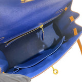 エルメス HERMES ケリー25 パーソナルオーダー A刻印 ブルーエレクトリック/ムタード GD金具 エプソン レディース ハンドバッグ