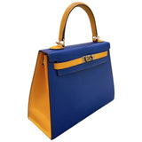 エルメス HERMES ケリー25 パーソナルオーダー A刻印 ブルーエレクトリック/ムタード GD金具 エプソン レディース ハンドバッグ