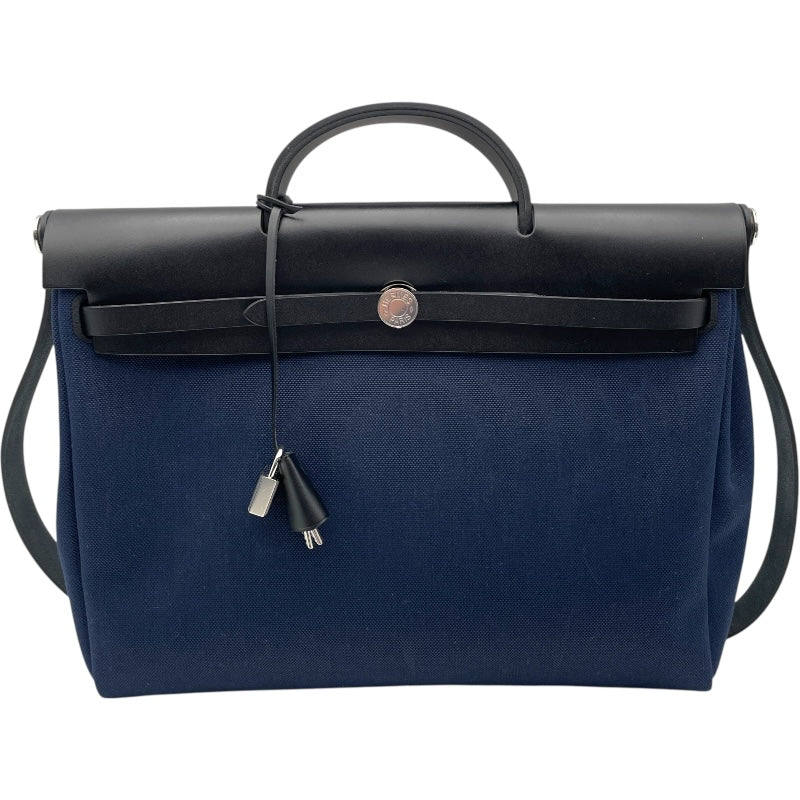 エルメス HERMES エールバッグジップMM W刻 ネイビー SV金具 トワル