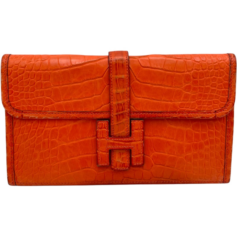 HERMES 赤 クラッチバッグ　ジジェ　PM エルメス HERMES ジジェPM C刻 オレンジ SV金具 クロコダイル