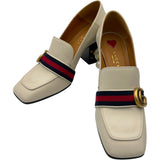 グッチ GUCCI GGマーモント ヒールローファー グレー レザー レディース ローファー