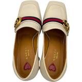グッチ GUCCI GGマーモント ヒールローファー グレー レザー レディース ローファー