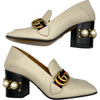 グッチ GUCCI GGマーモント ヒールローファー グレー レザー レディース ローファー