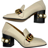 グッチ GUCCI GGマーモント ヒールローファー グレー レザー レディース ローファー