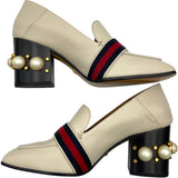 グッチ GUCCI GGマーモント ヒールローファー グレー レザー レディース ローファー