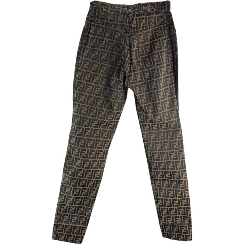 フェンディ FENDI FF総柄テーパードパンツ ブラウン ポリエステル
