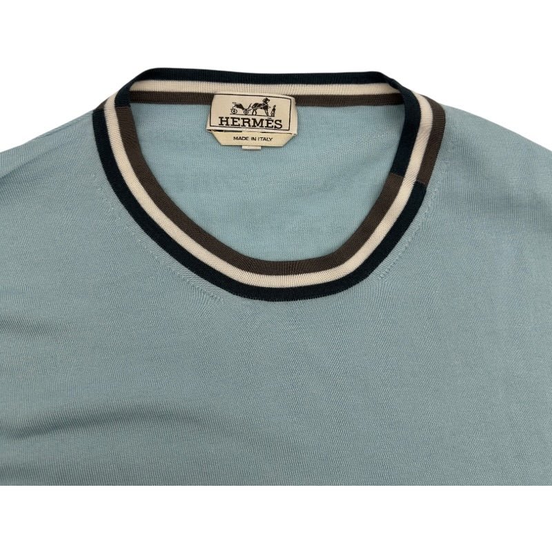 エルメス HERMES カシミヤ混クルーネックニットセーター ブルー