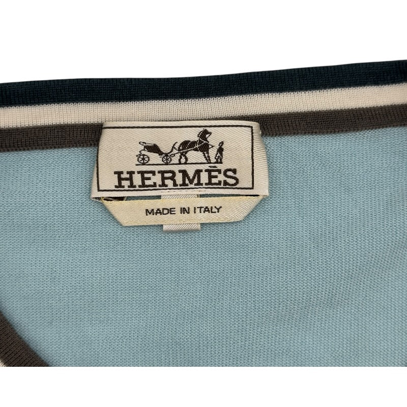 エルメス HERMES カシミヤ混クルーネックニットセーター ブルー